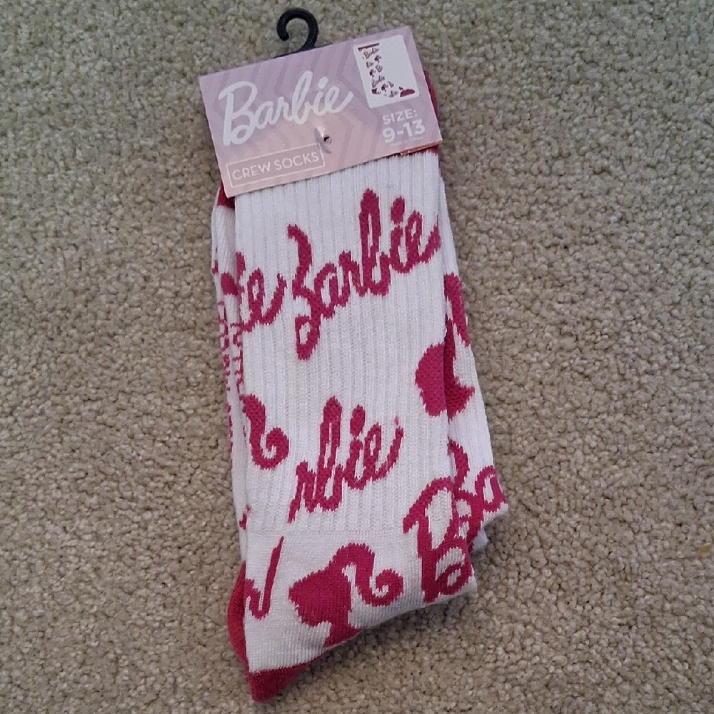 Barbie Pink and White Logo Crew Socks
